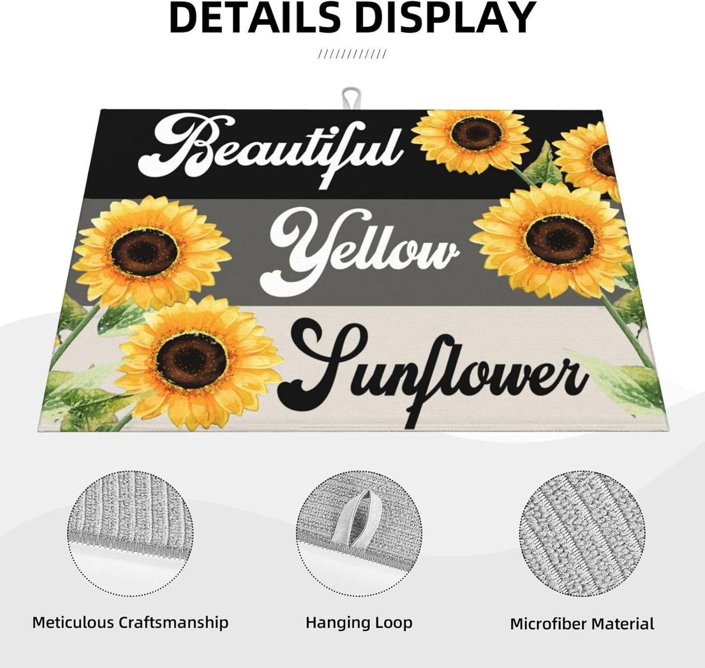 Sunflower Flower Dish Drying Mat 18x24 For Kitchen Counter Absorbent Microfiber Dishes Pad Dish Drainer Rack Mats Fast Dry Kitchen Accessories