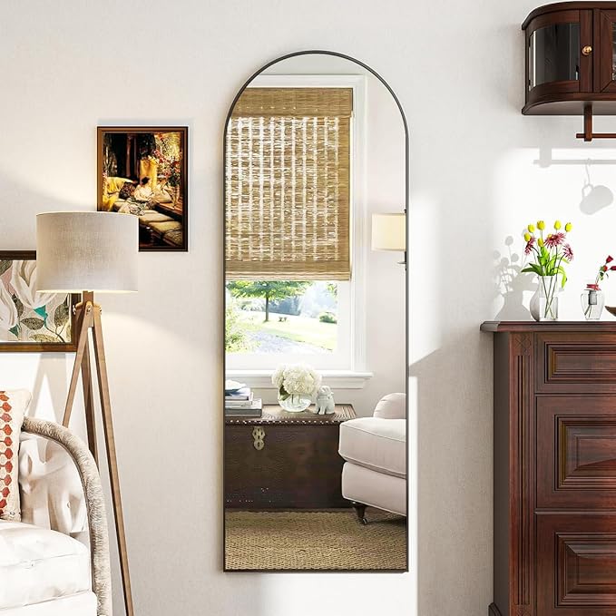 21 x 64 inch Arched Full Length Mirror, Black Arch Floor Mirror Full Length with Stand, Full Body Standing Mirror for Living Room, Bedroom, Hanging or Leaning Against The Wall
