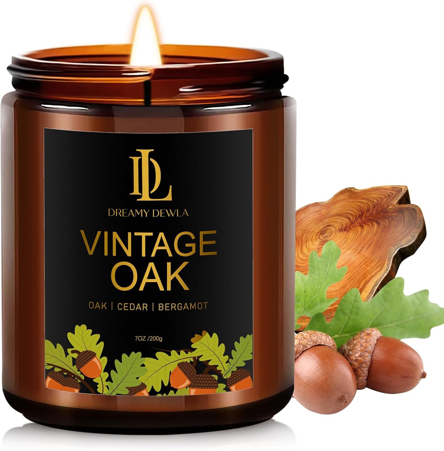 Vintage Oak Scented Candle, Soy Candles for Home Scented, Masculine Amber Jar Candles Gifts for Men Women, 7oz