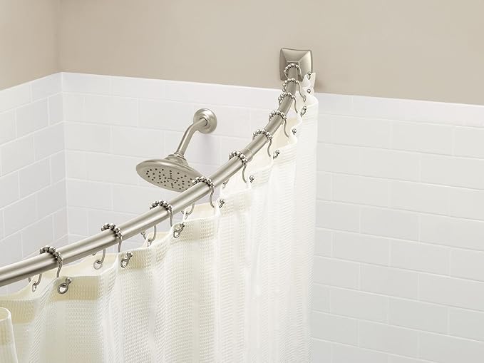 Moen Brushed Nickel 72-inch Permanent Mount Adjustable Curved Shower Rod, Wall Mounted Shower Curtain Rod for Bathtub Shower, CSR2164BN