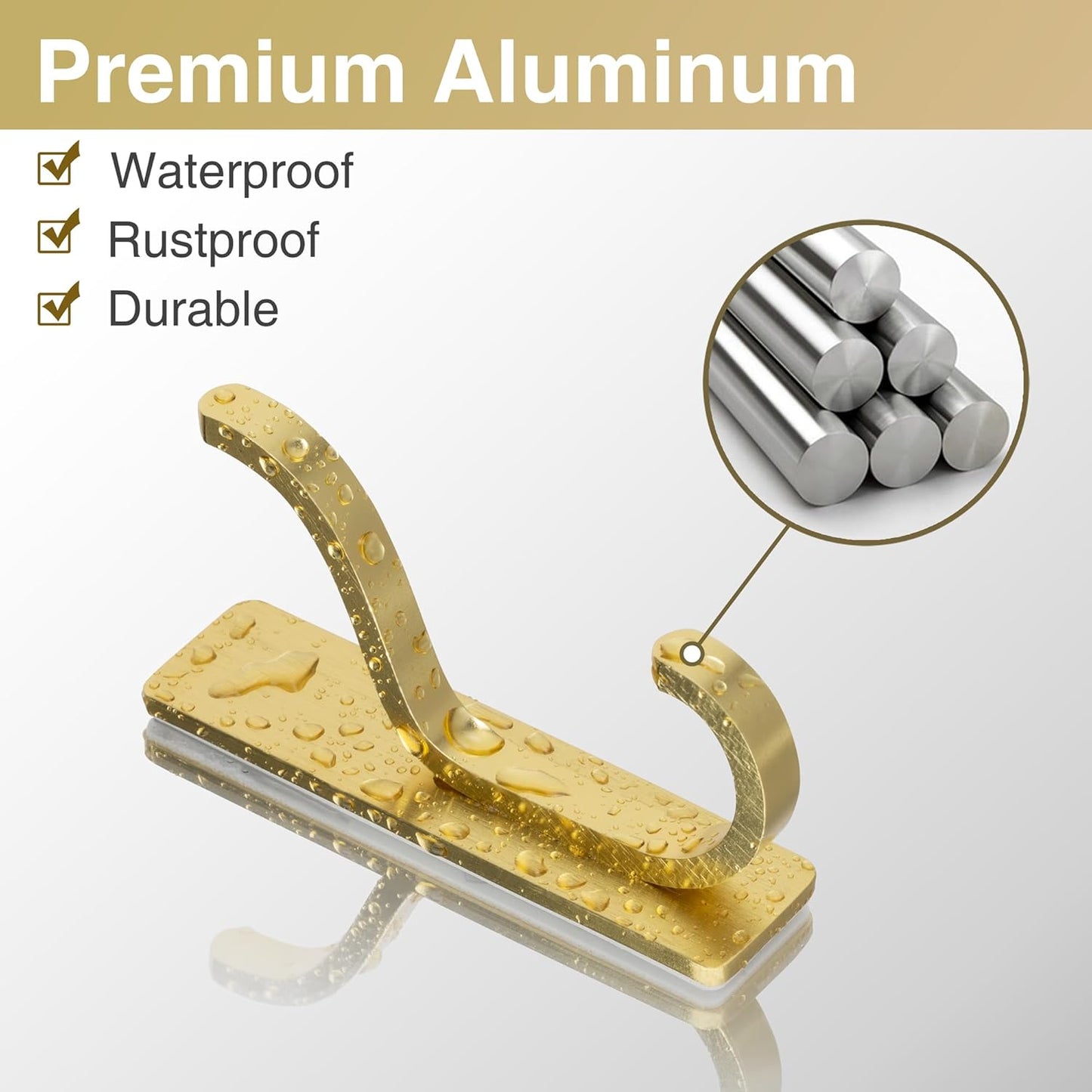 pickpiff Gold Adhesive Wall Hooks for Hanging - Heavy Duty 13 lb Sticky Towel Hooks for Bathroom, Door, Closet, Dorm, RV, or Kitchen, Metal Hanger for Coats, Bags, Keys, Purse, Jacket, Clothes