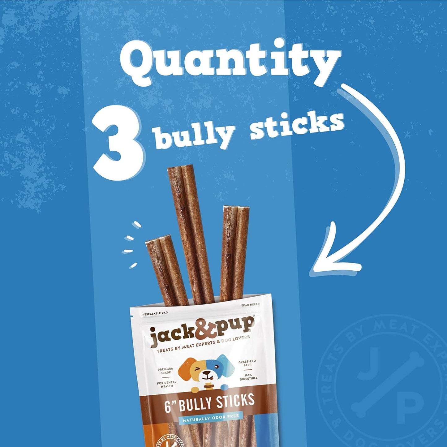Jack&Pup 6-inch Pizzle Sticks for Dogs (3 Pack) All Natural Thick Bully Sticks for Dogs | Long Lasting Bully Sticks