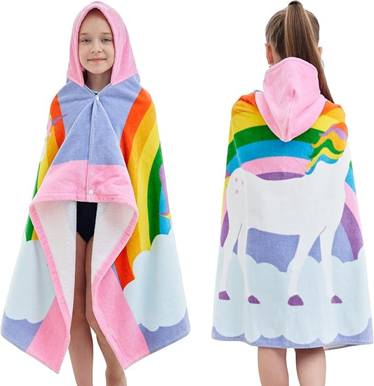 Kids Bath Towels, Kids Towel Girls Boys Hooded Beach,Bathroom,Pool Swim Towels 30 × 50 INCH Large Size Ultra Absorbent Cute Cartoon Animal Full Vitality 100% Cotton Wearable Wrap for Child