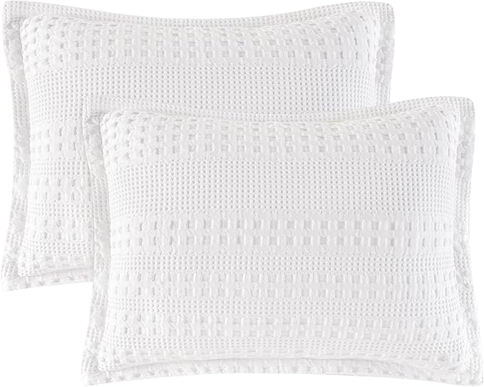PHF 100% Cotton Ruffle Waffle Pillow Shams King Size, 2 Pack 20" x 36" Soft Skin-Friendly Pillowcases, No Filling, Aesthetic Home Decor, Breathable Waffle Weave Bed Pillow Covers, White