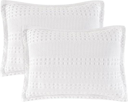 PHF 100% Cotton Ruffle Waffle Pillow Shams King Size, 2 Pack 20" x 36" Soft Skin-Friendly Pillowcases, No Filling, Aesthetic Home Decor, Breathable Waffle Weave Bed Pillow Covers, White
