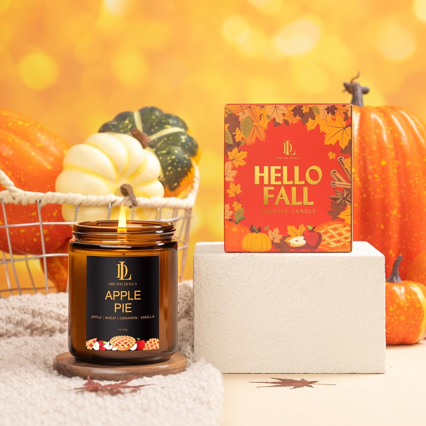 Fall Candle | Apple Pie Scented Candle - Autumn Home Decor, 7oz Autumn Soy Candles with 50hr Burn Time, Holiday Thanksgiving Fall Gifts for Women Men