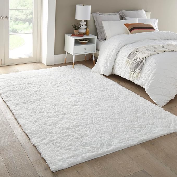 Ophanie 6x9 White Rugs for Living Room, Large Fluffy Shag Fuzzy Plush Soft Living Room Area Rugs, Floor Shaggy Carpets for Bedroom, Carpet for Kids Boys Girls Dorm Nursery Home Decor Aesthetic