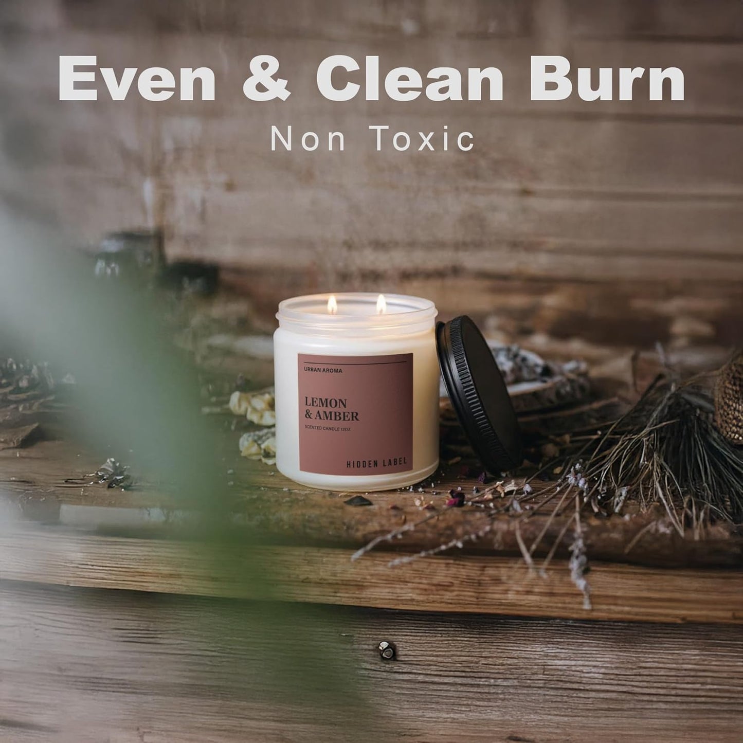 Hidden Label Lemon Amber Scented Candle, 12oz 2 Wick Natural Soy Non Toxic Candles, Clean Burning Long Lasting Aromatherapy for Home | Gifts | Décor,Premium Scents for Relaxation & Stress Relief