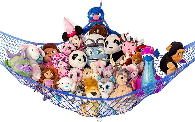 Lilly's Love Stuffed Animal Storage Net Hammock, Nursery Hanging Organizer - Jumbo Extra Large STUFFIE Party Hammock | Organize The Chaos | Holds 50% More Stuffies | 63" x 63" x 79" - Blue