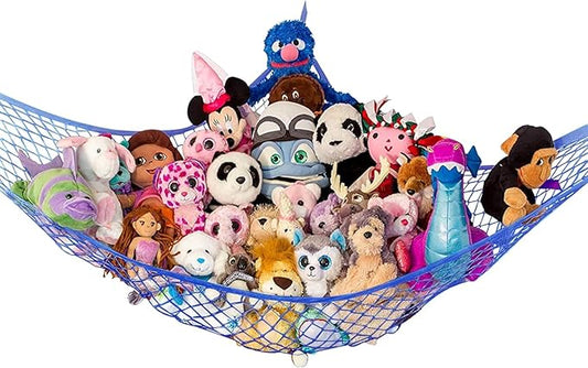 Lilly's Love Stuffed Animal Storage Net Hammock, Nursery Hanging Organizer - Jumbo Extra Large STUFFIE Party Hammock | Organize The Chaos | Holds 50% More Stuffies | 63" x 63" x 79" - Blue