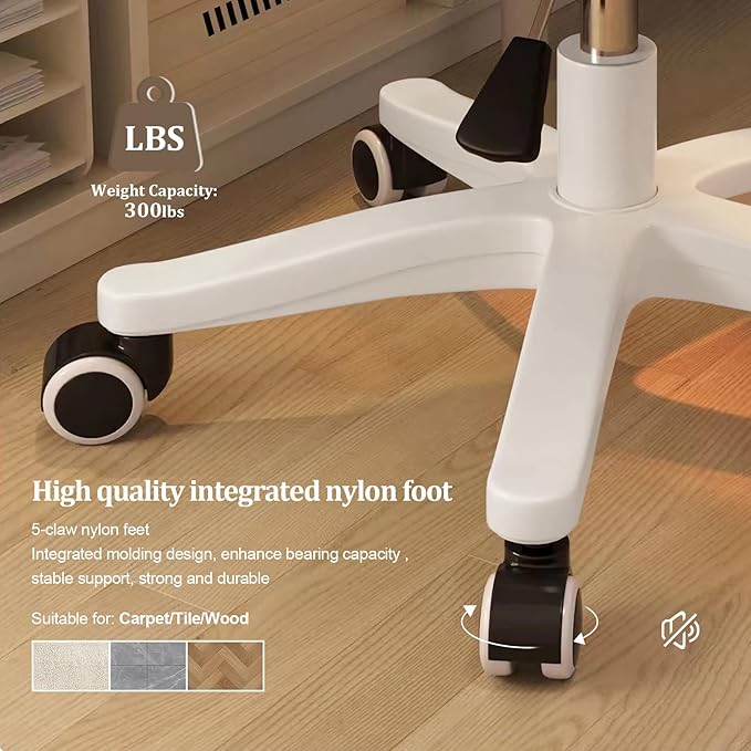 Small Desk Chair Round Rolling Chair with Back PU Leather Height Adjustable Swivel Vanity Work Computer Stool Chair for Home Office Bedroom, Set of 2