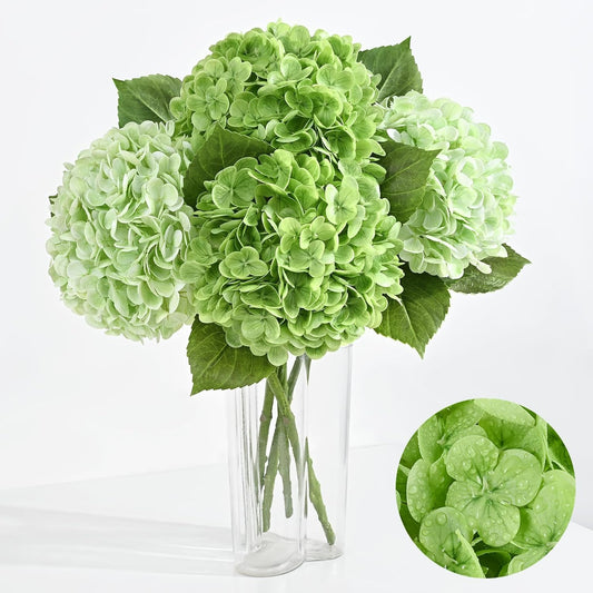 Artflower 4Pcs Real Touch Hydrangea Artificial Flowers, 22.5'' Light Green & Dark Green Full Latex Faux Hydrangea Flowers for Home Floral Arrangements Wedding Bouquets Table Centerpiece Decorations