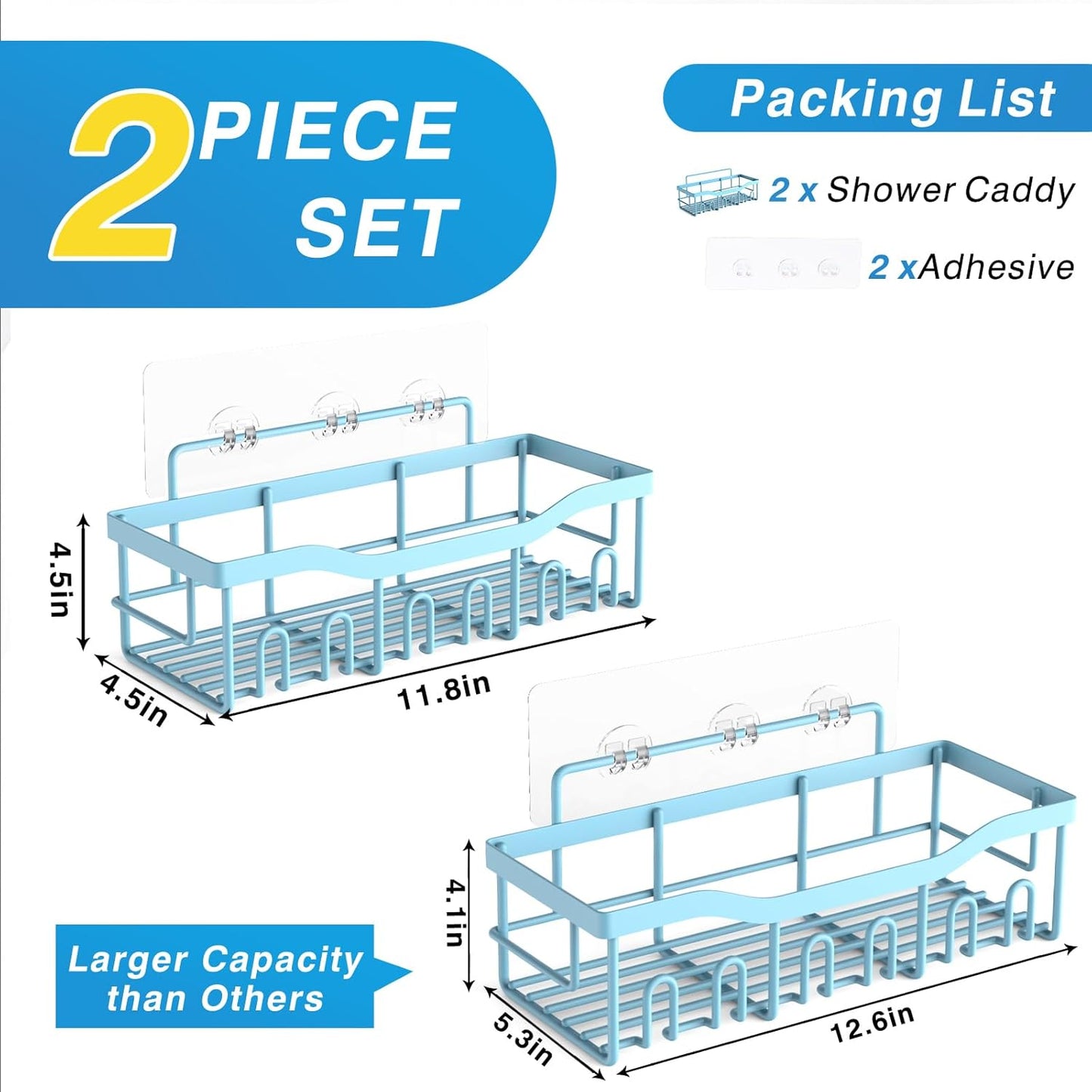 Shower Caddy 2 Pack, Adhesive Shower Organizer for Home Decor & Kitchen Organizers, No Drilling, Rustproof Stainless Steel Bathroom Shelves