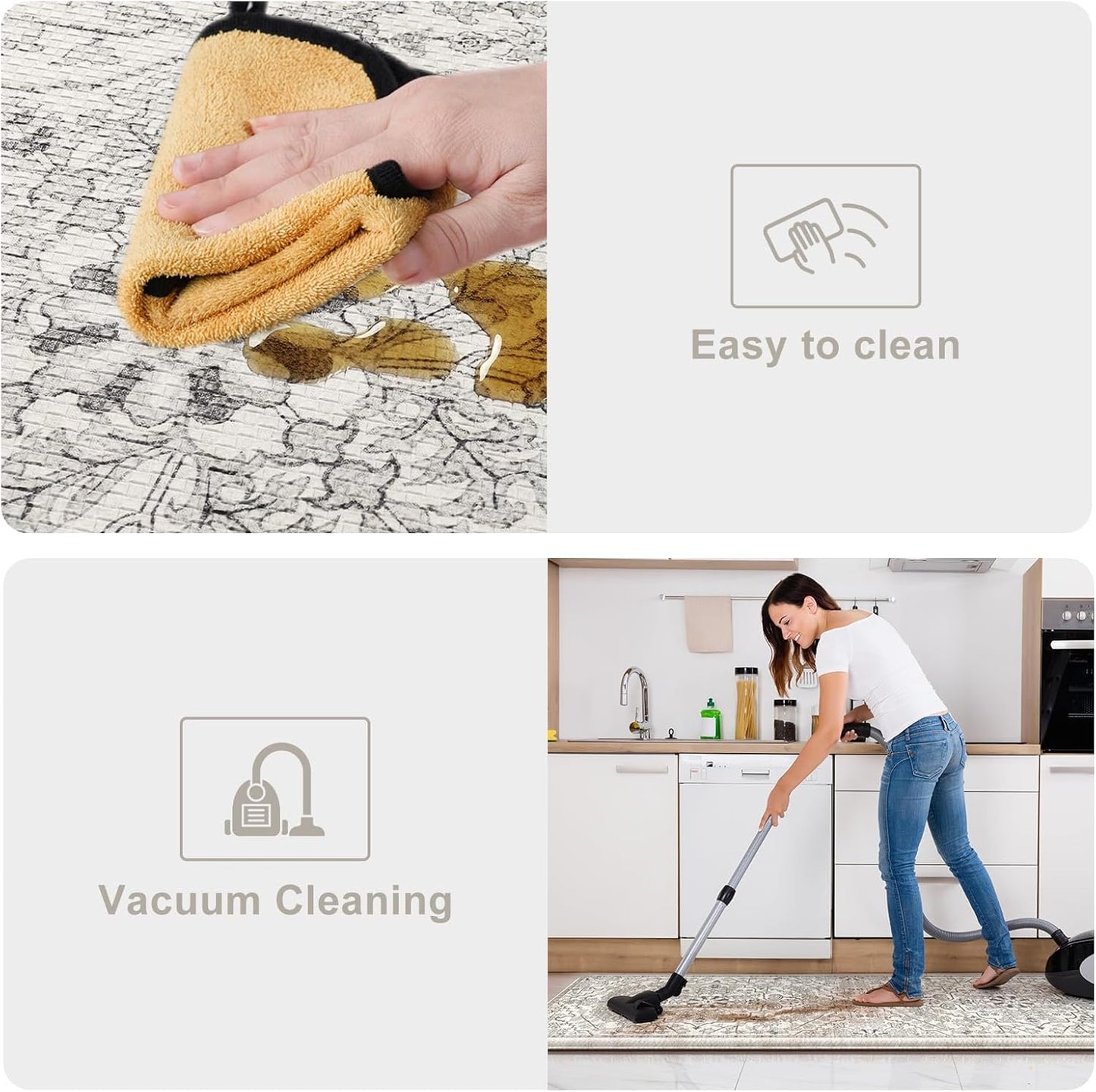 KIMODE Anti Fatigue Kitchen Mat, Cushioned Boho Kitchen Runner, Non Slip Farmhouse Kitchen Mat for Floor, Waterproof Standing Desk Mat for Laundry, Office, Sink Grey 17.3"x59"