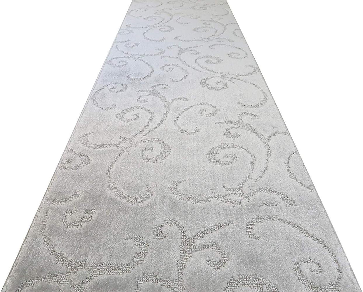 Custom Length Hallway Runner Rug,Slip Resistant,Scroll Light Silver, 26 Inch X 7 feet, Sold and Priced Per Foot