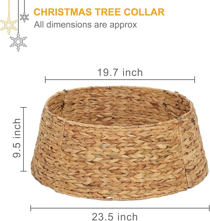 SUNNYPARK Christmas Tree Collar, 23.5’’ Hand-Woven Natural Water Hyacinth Christmas Tree Collar Basket Base Cover - Light Brown