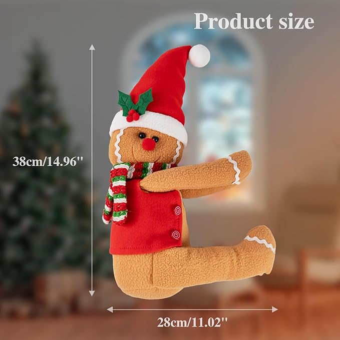 Gingerbread Christmas Tree Topper Decorations,Gingerbread Ornament Doll Tree Hugger Decor for Curtain Wine Bottle Christmas Tree Holiday Home Decor, 11" x 15"