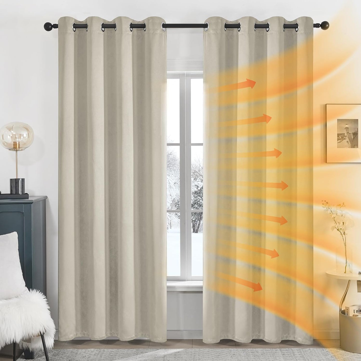 Deconovo Blackout Curtains – Noise-Reducing & Energy-Saving Grommet Top Thermal Insulated Drapes, 2 Panels, Ivory Beige, 52W x 84L Inches – Light Blocking & Privacy for Bedroom & Living Room
