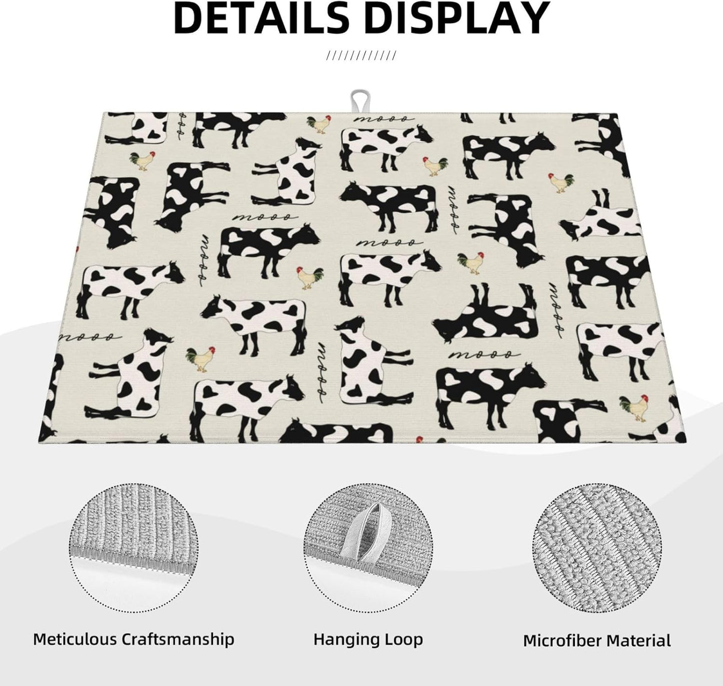Cute Farm Cows Dish Drying Mat 18x24 For Kitchen Counter Absorbent Microfiber Dishes Pad Dish Drainer Rack Mats Fast Dry Kitchen Accessories