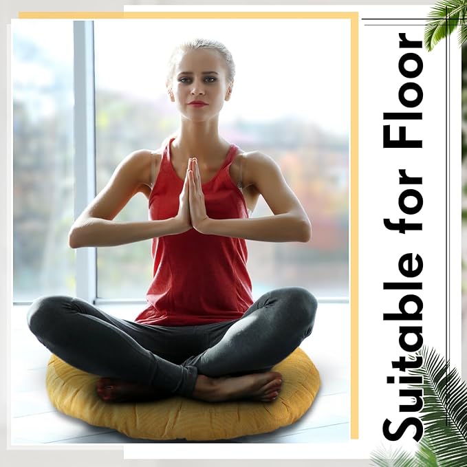 Jerify 4 Pcs Floor Pillow Cushions 22 x 22 Inch Round Square Large Meditation Floor Pillow for Classroom Adult Meditation Picnic Party Cushion for Seating Gift Christmas(Yellow Green,Round)