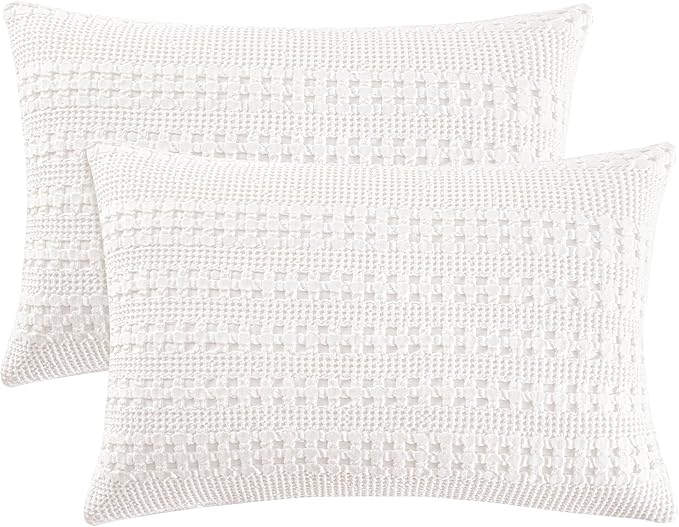 PHF 100% Cotton Waffle Pillow Shams King Size, 2 Pack 20" x 36" Soft Skin-Friendly Pillowcases, No Filling, Aesthetic Woven and Breathable Waffle Weave Pillow Case Covers for Bed, White