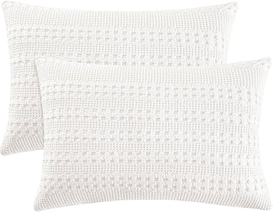 PHF 100% Cotton Waffle Pillow Shams King Size, 2 Pack 20" x 36" Soft Skin-Friendly Pillowcases, No Filling, Aesthetic Woven and Breathable Waffle Weave Pillow Case Covers for Bed, White