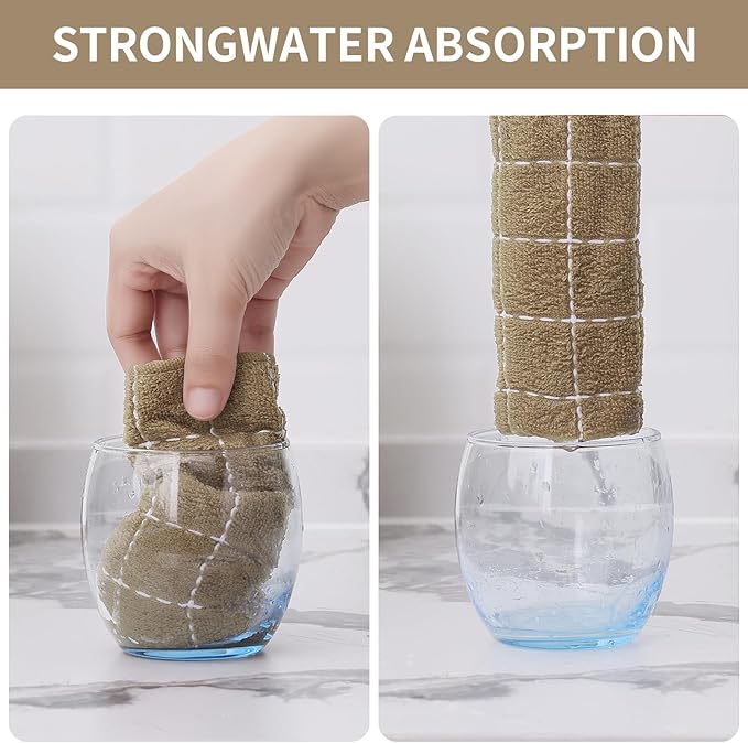 Homaxy 100% Cotton Terry Kitchen Towels(Tan, 13 x 28 inches), Checkered Designed, Soft and Super Absorbent Dish Towels, 6 Pack