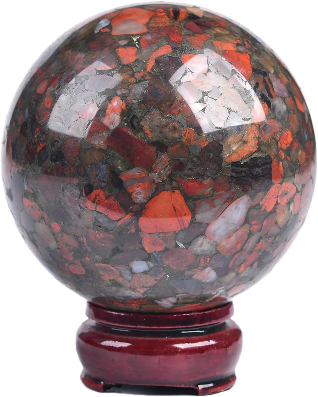 JIC Gem Brazilian Red Agate Crystal Sphere Gemstone Sphere Red Healing Crystal Ball with Display Stand Home Decor Meditation Grid Energy Balance (80-90mm)