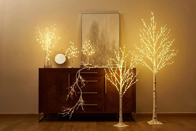 LITBLOOM Lighted Birch Garland 6FT 48 LED Battery Operated with Timer Pre-lit Twig Vine Lights for Christmas Fireplace Mantle Table Decoration Indoor Outdoor