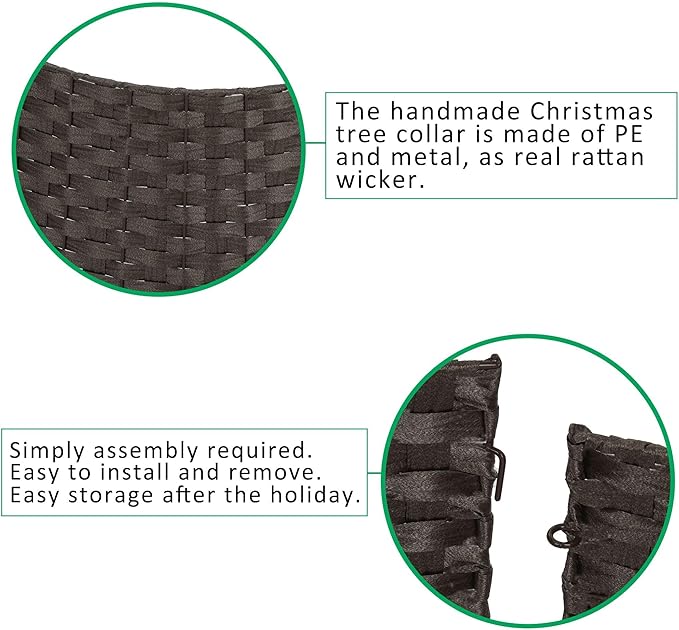 SUNNYPARK Christmas Tree Collar, 23'' D Handmade Artificial Rattan Wicker Christmas Stand Tree Collar Basket Base Cover for Holiday Decoration-Round Dark Brown
