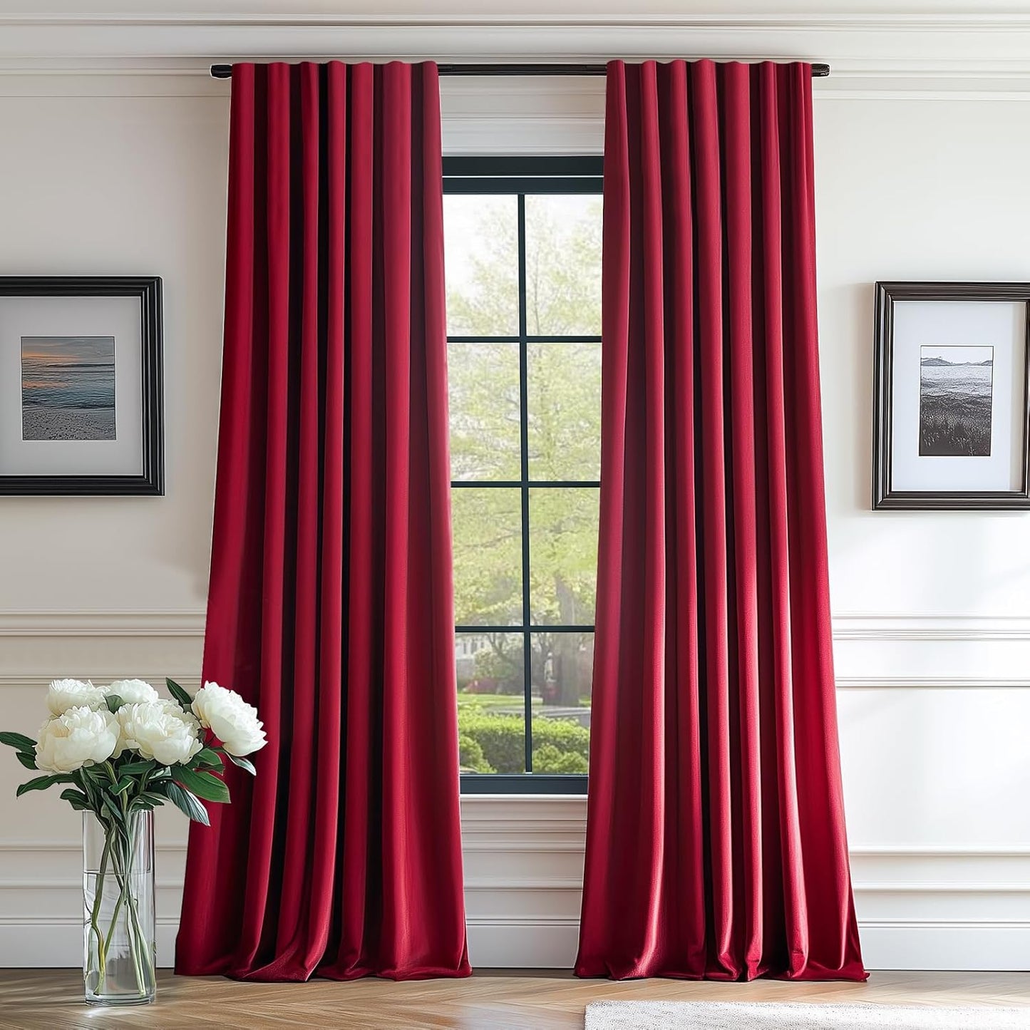Lazzzy Velvet Blackout Curtains Burgundy Red Thermal Insulation Bedroom Rod Pocket Window Curtain for Living Room 2 Panels 108 Inch Red