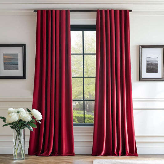 Lazzzy Velvet Blackout Curtains Burgundy Red Thermal Insulation Bedroom Rod Pocket Window Curtain for Living Room 2 Panels 108 Inch Red
