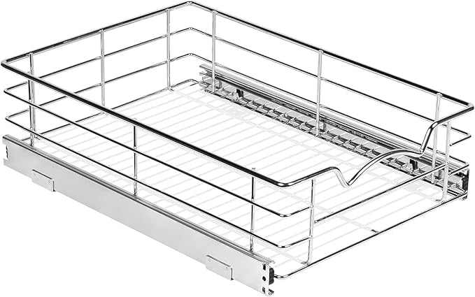 HOLDN’ STORAGE Pull Out Cabinet Organizer, Individual Sliding Drawers - Heavy Duty Metal with Lifetime Limited Warranty - Anti Rust Chrome Finish (Single Tier, 14" W)