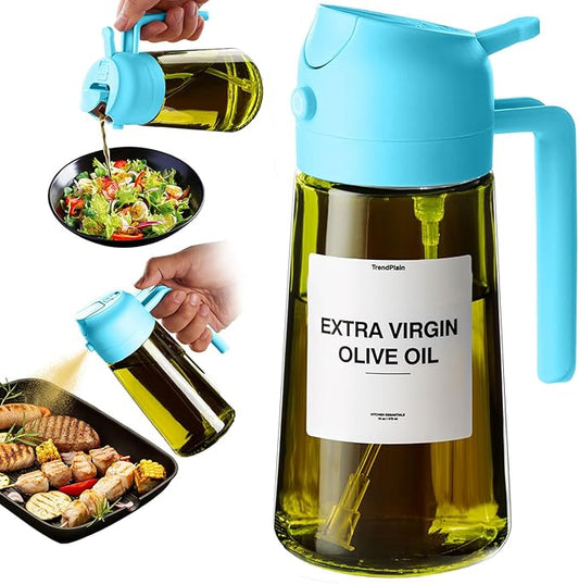 TrendPlain - Original 16oz/470ml Olive Oil Dispenser Bottle for Kitchen Gadgets and Air Fryer Accessories - Olive Oil Sprayer for Cooking w/Stickers - Sky Blue