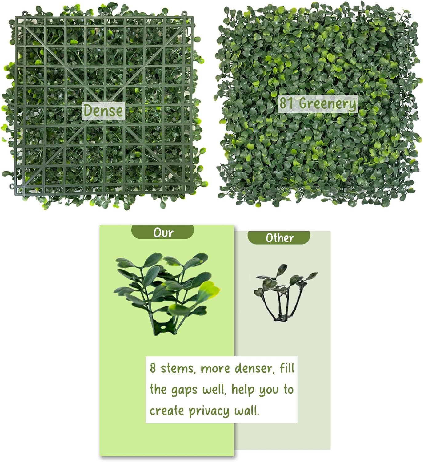 Grass Wall Panels, 10x10Inch 12Pcs UV-Anti Boxwood Greenery Panels with 50 Zip Ties, No Fade Artificial GrassWall Backdrop for Indoor Outdoor Privacy, Birthday Wedding Decor, Home Kitchen Decor