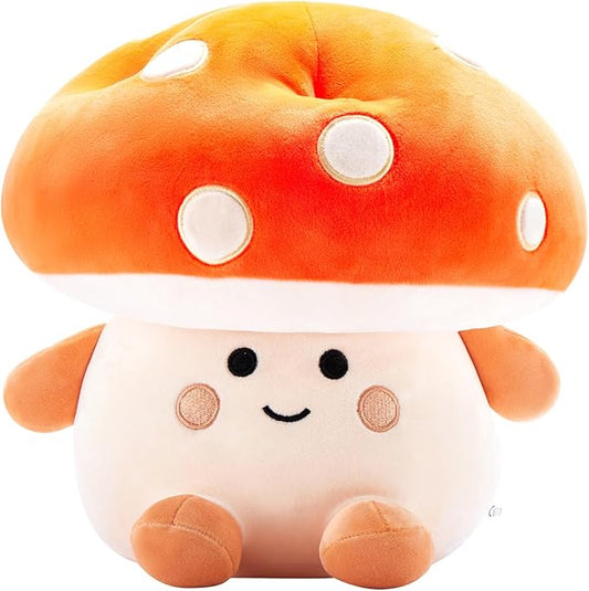 Mushroom Plush Toys 12 inch Cute Stuffed Mushroom Pillow Stuffed Toy Birthday Present Home Decor Halloween for Kids (Small Orange)