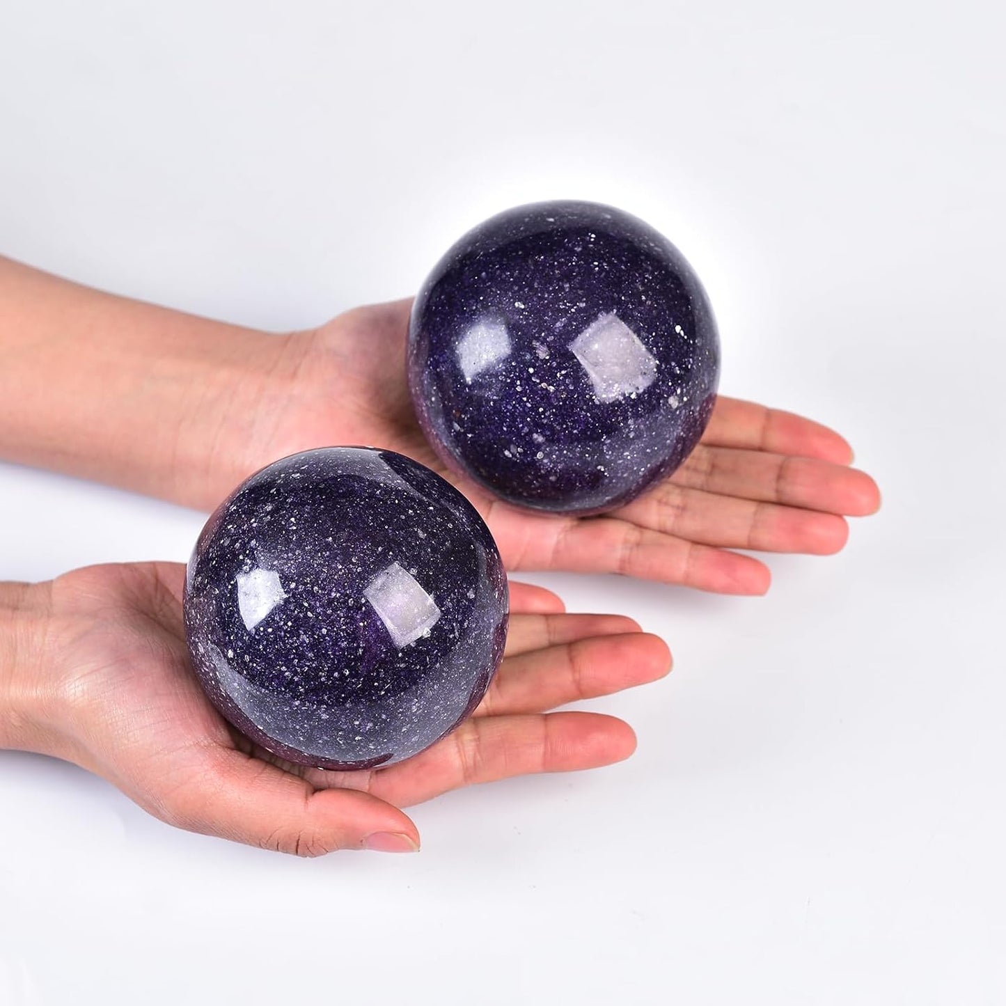 JIC Gem Deep Purple Lepidolite Sphere with Stand Natural Sparkling Lithia Mica Crystal Ball Brazil Mineral Gemstone (80-90mm)