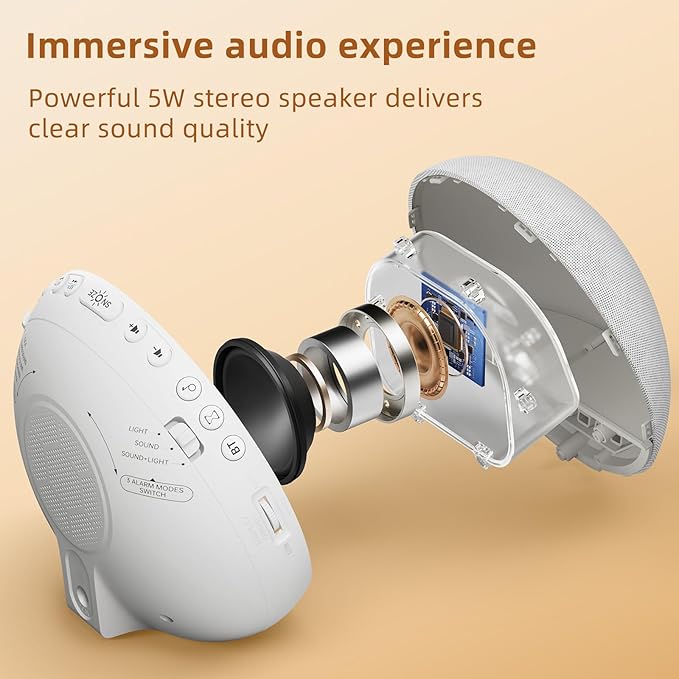 Sunrise Alarm Clock White Noise Machine: Natural Wake Up Light - Dimmable Clock with Bluetooth Speaker for Bedroom - 25 Sleep Sounds for Baby Adults Kids Frost White