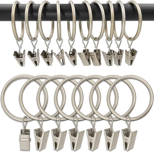 100 Pack Metal Curtain Rings with Clips, Drapery Clips Hooks, Decorative Curtain Rod Clips 1.5 in Interior Diameter, Matte Silver