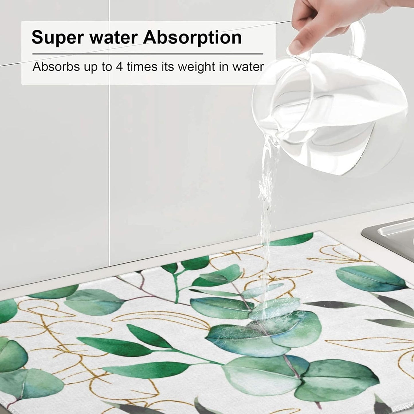 Green Leaves Dish Drying Mat 18x24 For Kitchen Counter Absorbent Microfiber Dishes Pad Dish Drainer Rack Mats Fast Dry Kitchen Accessories