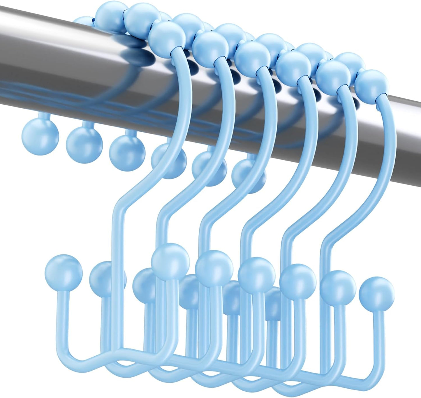 Titanker Shower Curtain Hooks, Rust Resistant Shower Curtain Rings for Bathroom, Metal Double Glide Shower Hooks Hangers for Bathroom Shower Rods Curtains, Set of 12 Hooks - Blue