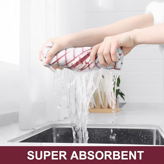 Homaxy Premium Cotton Kitchen Towels 16"x 28", Large Natural Ring Spun 390 GSM Dish Towels, Super Absorbent Terry Kitchen Hand Towels, Soft Tea Towel with Hanging Loop, Red Check Design,6 Pack