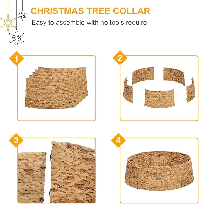SUNNYPARK Christmas Tree Collar, 28’’ Hand-Woven Natural Water Hyacinth Christmas Tree Collar Basket Base Cover - Light Brown
