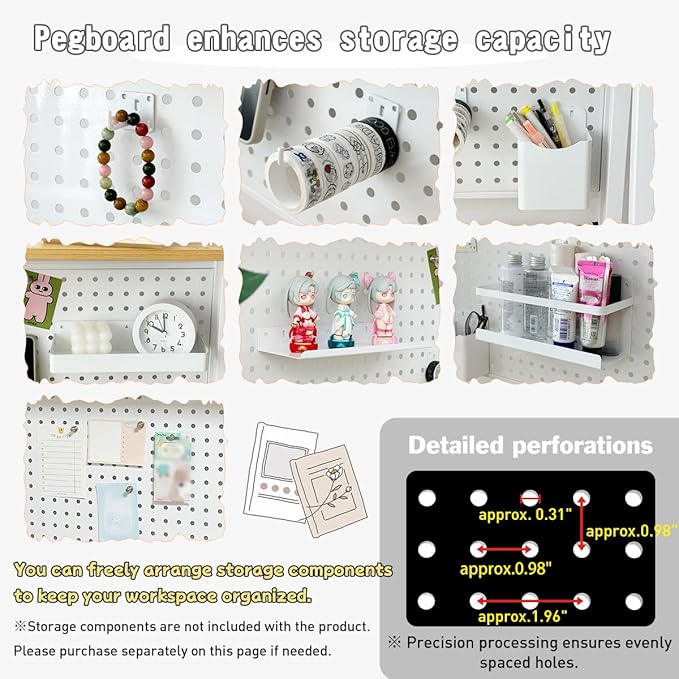 lumizone Folding Desk with Pegboard Collapsible Desk for Small Space 29" Home Office Desk No Assembly Required, Sturdy & Space-Saving, Folding Table, Slim Desk with Storage (Nature-White)