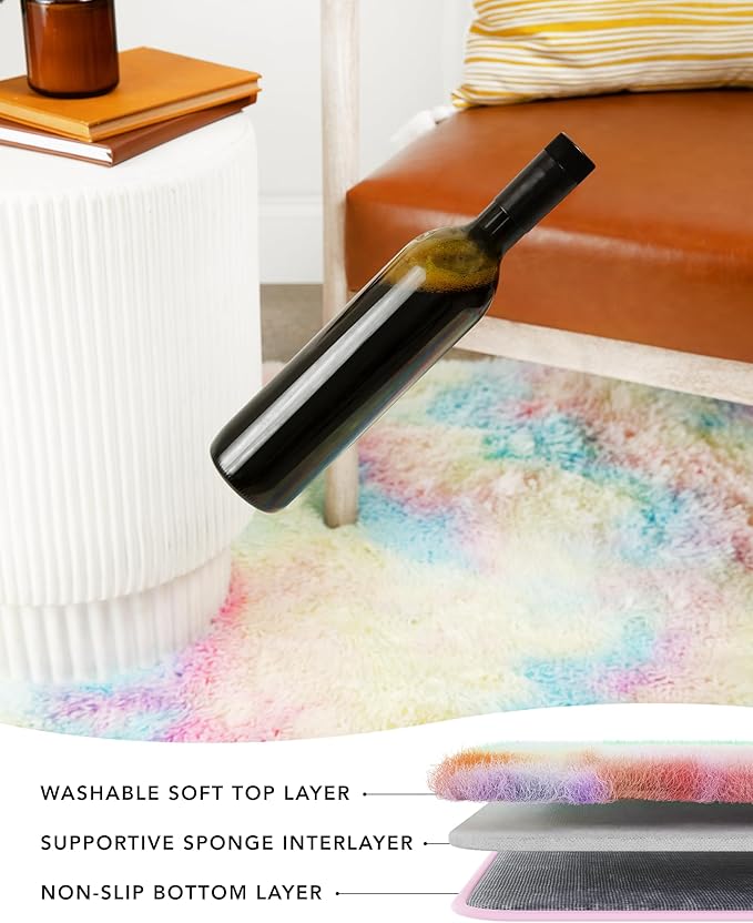 Ophanie Upgrade 4x6 Light Rainbow Rugs for Bedroom, Fluffy Soft Area Rug, Shaggy Non-Slip Indoor Floor Carpet for Living Room, Kids Baby Boys Teen Dorm Home Decor Aesthetic, Nursery