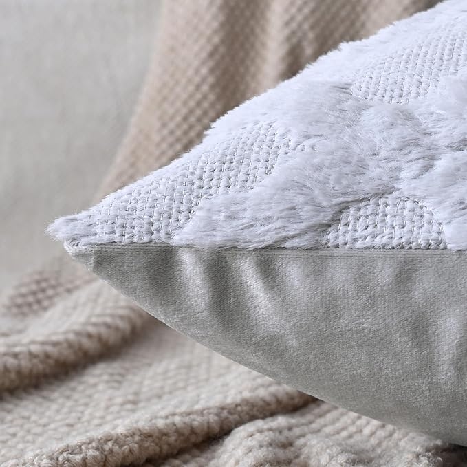 Set of 2 Soft Moroccan Throw Pillow Covers 22x22 Inch Plush Boho Decorative Pillow Cover Accent Cushion Case for Couch Sofa Bed, Grey