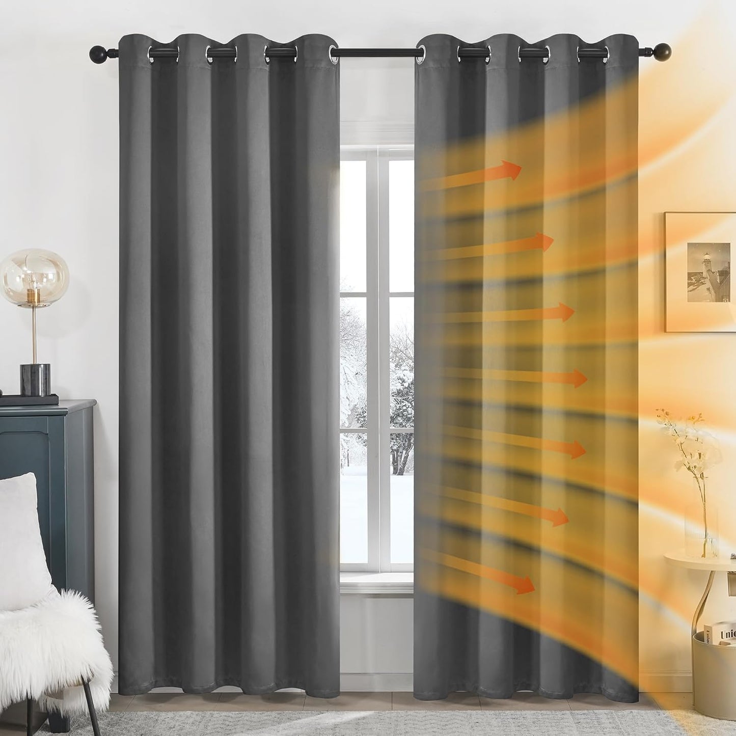 Deconovo Blackout Curtains – Noise-Reducing & Energy-Saving Grommet Top Thermal Insulated Drapes, 2 Panels, Graphite Grey, 52W x 72L Inches – Light Blocking & Privacy for Bedroom & Living Room