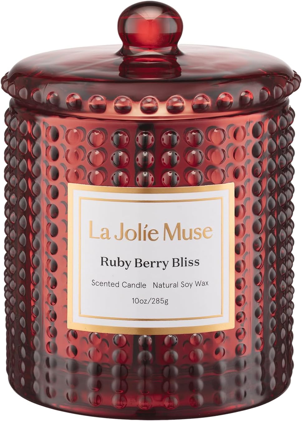 LA JOLIE MUSE Ruby Berry Bliss Scented Candle – Mandarin, Cranberry & Plum| Natural Soy Wax | 10 oz Festive Christmas Candle | 55 Hours Clean Burn | Autumn House Warming Gift | Seasonal Home Décor
