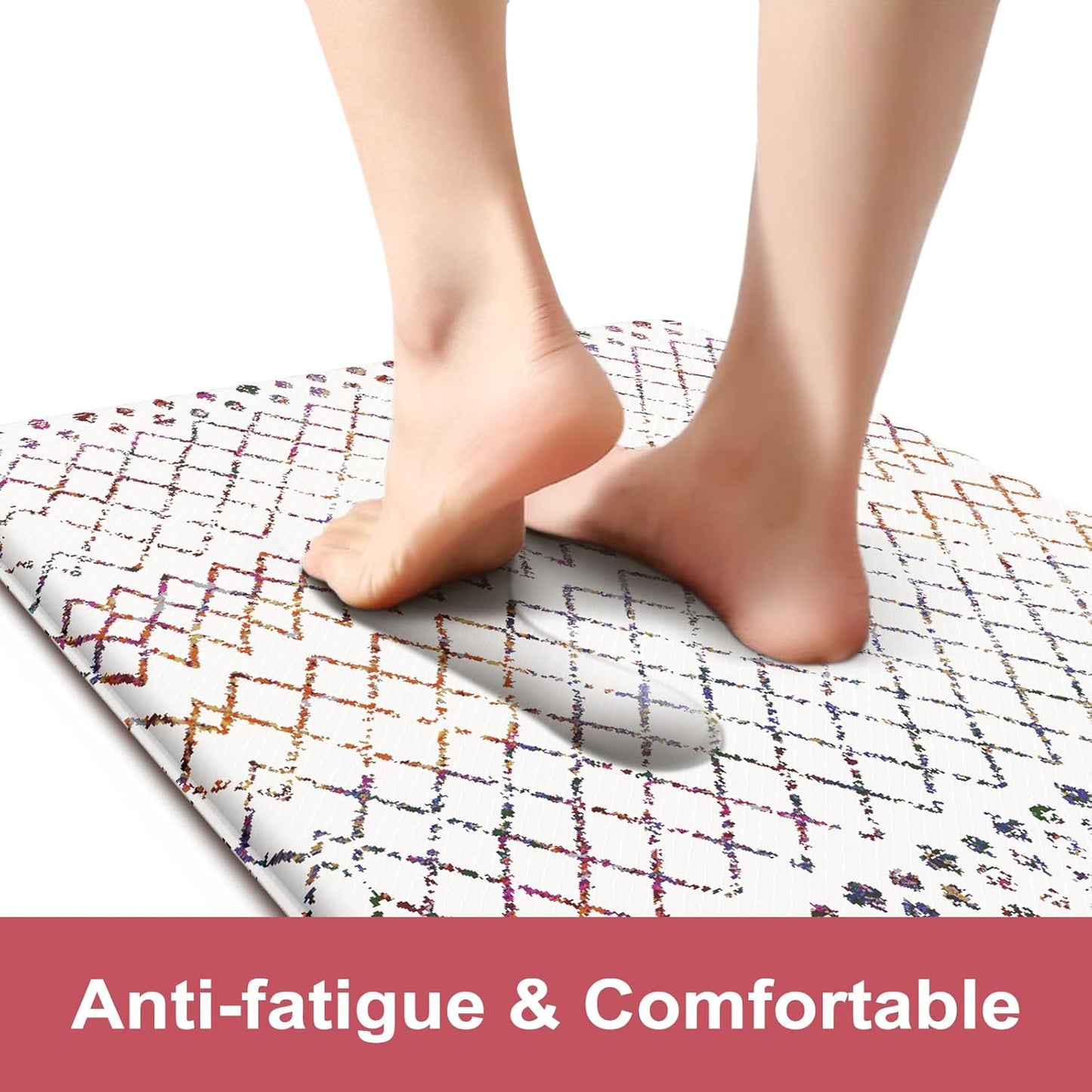 KIMODE Kitchen Mats 2PCS,Cushioned Anti Fatigue Boho Kitchen Rugs and Mats,Non Slip Waterproof Kitchen Mats for Floor,Comfort Foam Standing Desk Mat for Home,Office,Sink,Laundry,Colorful