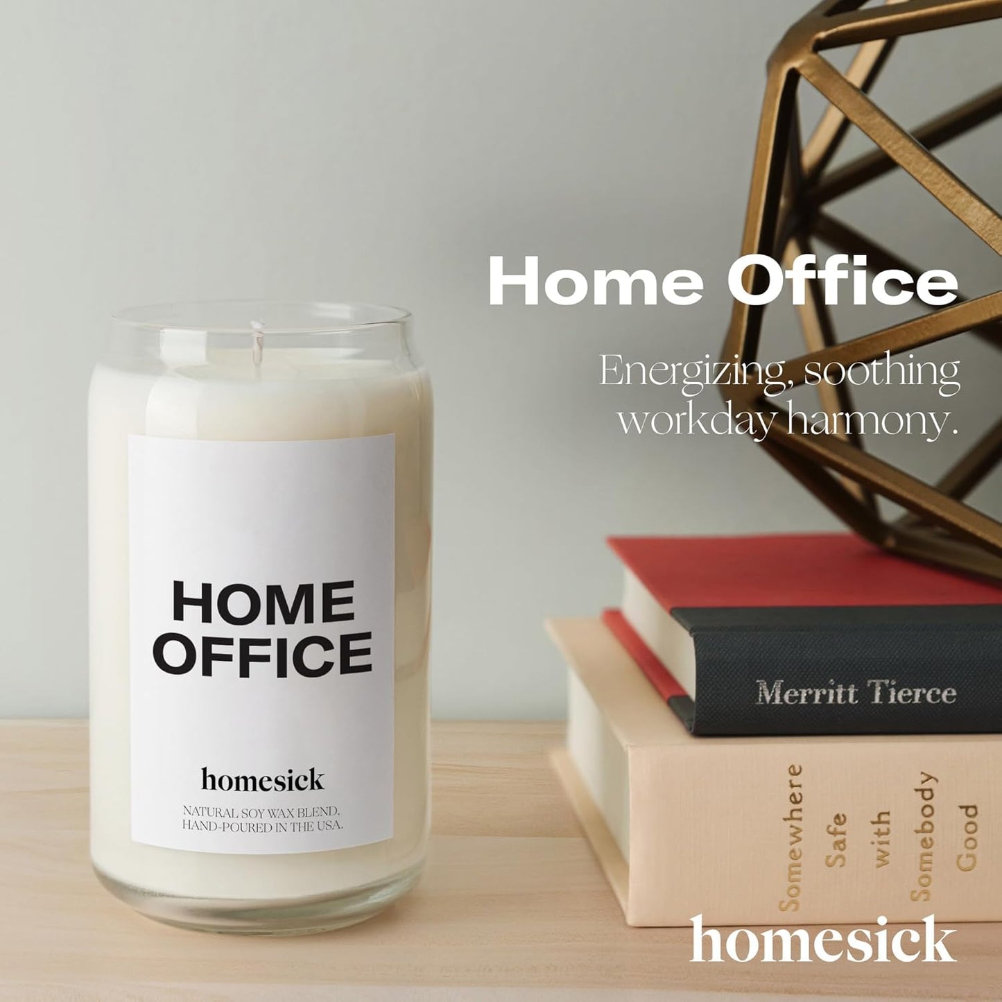 Homesick Scented Candles for Home (Home Office) - 13.75 oz Long-Lasting Natural Soy Wax Blend Jar Candle Gifts for Women & Men, 60-80 Hours Burn Time - Notes of Fresh Air, Water Lilies & Amber